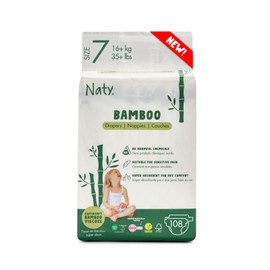 Naty Bamboo Viscose Baby Diapers – Silky Soft, Plant Based, Dermatologically Tested for Sensitive Skin & Super Absorbent (Size 7, 108 Count)
