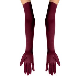 Women's 22'' Long Satin Gloves White Elbow Length 1920s Opera Bridal Dance Gloves For Evening Party Opera Costume Accessory, Wine Red