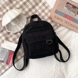 YILANJIN Corduroy Mini Backpack, Small Ladies Backpack, Daily Bag, Small Casual Backpack, Travel Bag, Small Size Solid Color Fashion Simple Rucksack, Small backpack purse for Women Girls Kids Black