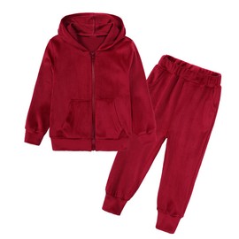 MYGBCPJS Boys Girls 2 Pcs Velour Zipper Tracksuit Sweatsuit Kids Long Sleeve Pullover Hoodie + Elastic Waist Sweatpants Set