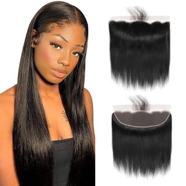 GTLCBD 13x4 Lace Frontal Closure Ear To Ear Free Part lace Closure Brazilian Silky Straight Frontal Human Hair Extension Pre-Plucked Frontal Closure Natural Black Color(22 inch Frontal)