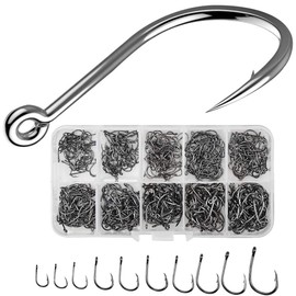 500 Pieces Fish Hook, Carbon Steel Fish Hook, Sea Fishing Hooks, 10 Sizes Durable Carbon Steel Fish Hook with Barbs and Plastic Box for Freshwater, Saltwater Fishing (Silver)