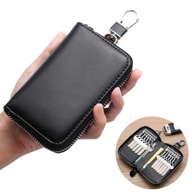 Norhogo Men and Women Leather Keychain, Leather Wallet Keychain, Unisex Wallet Car Key Wallet with 12 Hooks, Black, black
