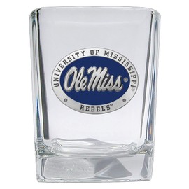 Heritage Pewter University of Mississippi Ole Miss Square Shot Glass | Hand-Sculpted 1.5 Ounce Shot Glass | Intricately Crafted Metal Pewter Alma Mater Inlay