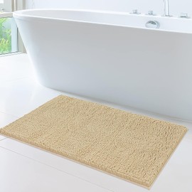 ITSOFT Chenille Bath Mat, Non Slip Bathroom Mat for Bathroom, Absorbent & Machine Washable Toilet Mat, Soft Plush Bathroom Rug, Bathroom Accessory (87x53cm, Beige)
