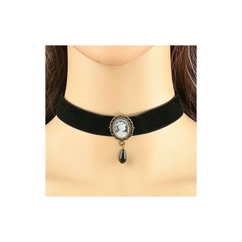 Caprilite Vintage Gothic Black Velvet Choker Gatsby Necklace Lady Cameo