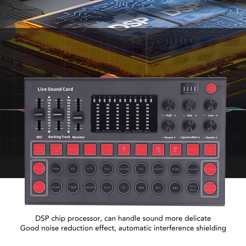 Voice Changer Sound Board LED Display Noise Reduction Bluetooth Dual