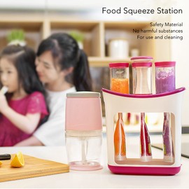 Semi Solid Food Pouch Filling Station, Manual Infant Food Maker with 10 Bags, 3 Dispensers, Homemade Fruit Squeeze Station for Toddlers Kids Babies