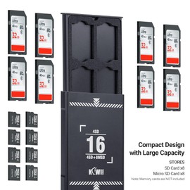 KIWIFOTOS 16 Slots Pop-up Memory Card Case Shockproof TF SD Memory Card Holder Organizer for 8 Micro SD & 8 SD Cards with Lanyard, Heavy-Duty Aluminum