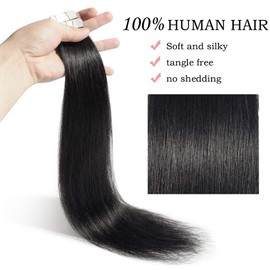16 inch Tape in Hair Extensions Human Hair [2.5g*20pcs] #1 Jet Black 100% Remy Real Invisible Hairpieces for Women Skin Weft Straight (50g)