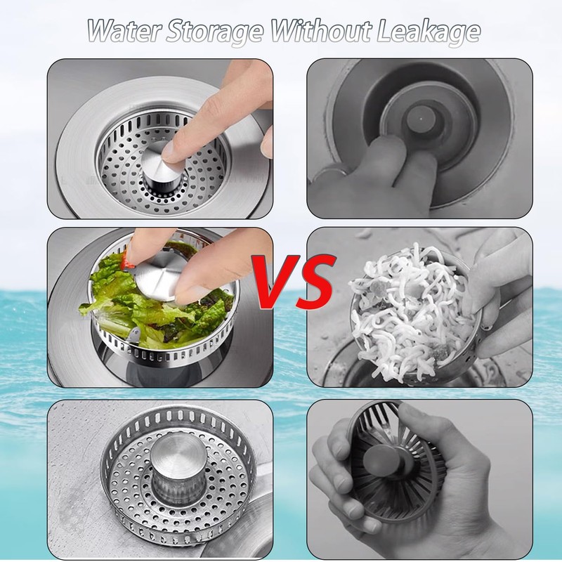 3-in-1 Kitchen Sink Drain Strainer, Upgraded 304 All Stainless Steel