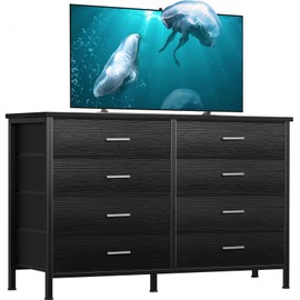 BOLUO Black Dresser for Bedroom 8 Drawer, Wide Dresser TV Stand for 50" TV Dressers & Chests of Drawers Fabric Dresser for Closet Modern