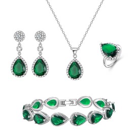 Clearine Wedding Teardrop Necklace Earrings Tennis Bracelet Ring Set, Gorgeous Cubic Zirconia Set for Bridesmaid, Birthday, Christmas, Valentine's Day, Mother's Day, Prom, Jewellery Gift, Cubic