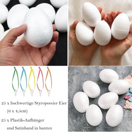 FYOJAIC 25 Easter eggs made of polystyrene for hanging, Easter craft set for painting, labelling and Easter decoration, DIY sequin eggs, Easter decoration for decorating, decorative polystyrene eggs,