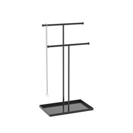 Coward 2 Tier Necklace Stand, Aesthetic Necklace Jewelry Holder, Home Decor Necklace Organizer Stand, Metal Necklace Bracelet Display Rack for Men Women (Black)