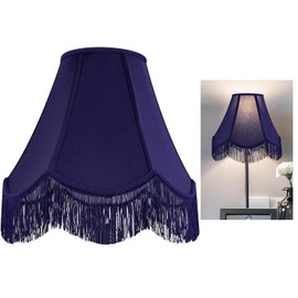 GO&SO Blue Silk Bell Lamp Shades Petal Edge Braid with Blue Fringe Trim, 6"x13"x10.6"(Spider), Victorian Scalloped Lamp Shades Hand Crafted,Replacement Lamps Shades for Table,Floor Lamps,Easy Assembly