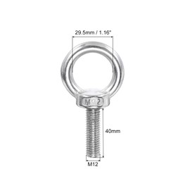 PATIKIL M12 x 40mm Lifting Shoulder Eye Bolts, Set of 2, 304 Stainless Steel Threaded Eye Bolts with Lifting Rings with Nuts and Washers for Hammocks and Articles Eye Bolts