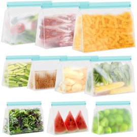 Reusable Storage Bags Stand Up Freezer Bags,BPA Free PEVA Reusable Food Storage Bags 10 Pack Ziplock Reusable Gallon Bags Snack Bag Leakproof Reusable Sandwich Bags Reusable