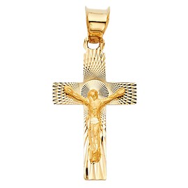 ALELSA JEWELRY 14K Solid Gold Christ on Cross Charm Pendant, 14K Yellow Real Gold Jesus Christ Cross Pendant
