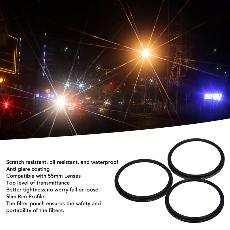 3PCS 55mm Star Filter 4 Points 6 Points 8 Points