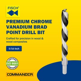 Fisch Chrome-Vanadium Brad Point Ground Wood Drill Bit, 5/16 Inch, Wood Drill Bit, Precision Drilling for Woodworking, Compatible with Standard Drills, DIY & Professional Use