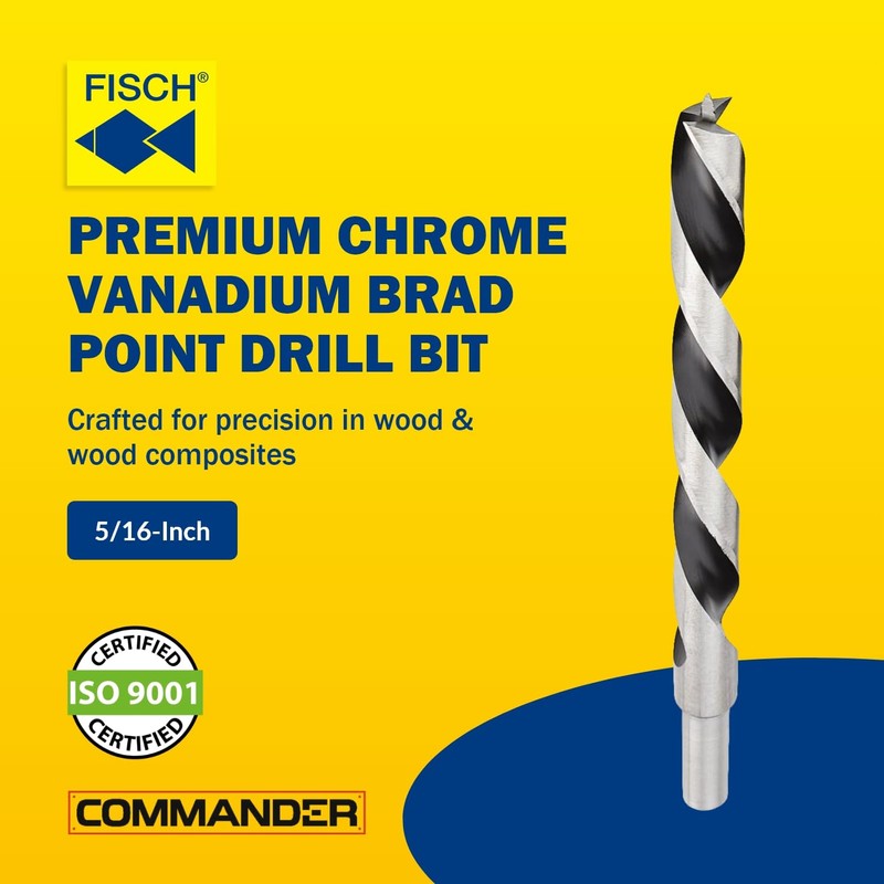 Fisch Chrome-Vanadium Brad Point Ground Wood Drill Bit, 5/16 Inch,