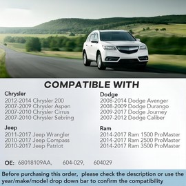 HVAC Blend Door Actuator Replacement for Chrysler 200 2012-2014/Sebring, Dodge Avenger/Journey/Caliber, Jeep Wrangler/Patriot/Compass Ram-Heater Air Door Actuator Motor, 604-029, 68018109AA