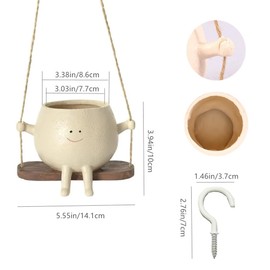 Swing Face Planter Pot Hanging Swinging Smiley Planter Cute Planter for Indoor and Outdoor Plants Succulent Planter for String of Pearls Plants Creative Swing Planter Gifts for Holidays and Parties
