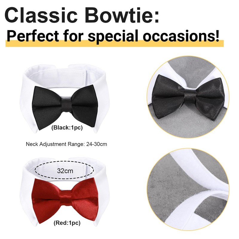 FloralGrace 2 Pieces Adjustable Cat and Dog Bow Tie, Adjustable
