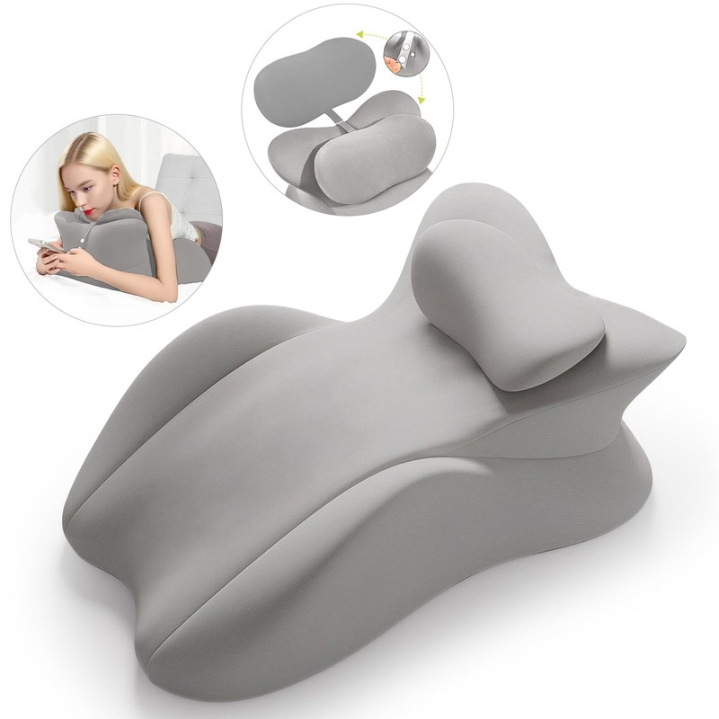 Memory Foam Ergonomic Prone Reading Wedge Pillow Light Gray