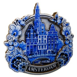 Souvenir Magnet Amsterdam Holland Houses Canal Delft Blue 10 x 10 cm Fridge Magnet GMTX 9056