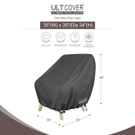 ULTCOVER Waterproof Patio Chair Cover 2 Pack – Outdoor Lounge Deep Seat Single Lawn Chair Cover Fits Up to 35W x 35D x 34H inches, Black