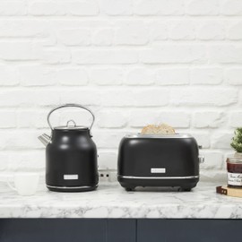 Haden Heritage 2 Slice Wide Slot Stainless Steel Toaster with Adjustable Browning Control & Non-Slip Feet, Black & Chrome