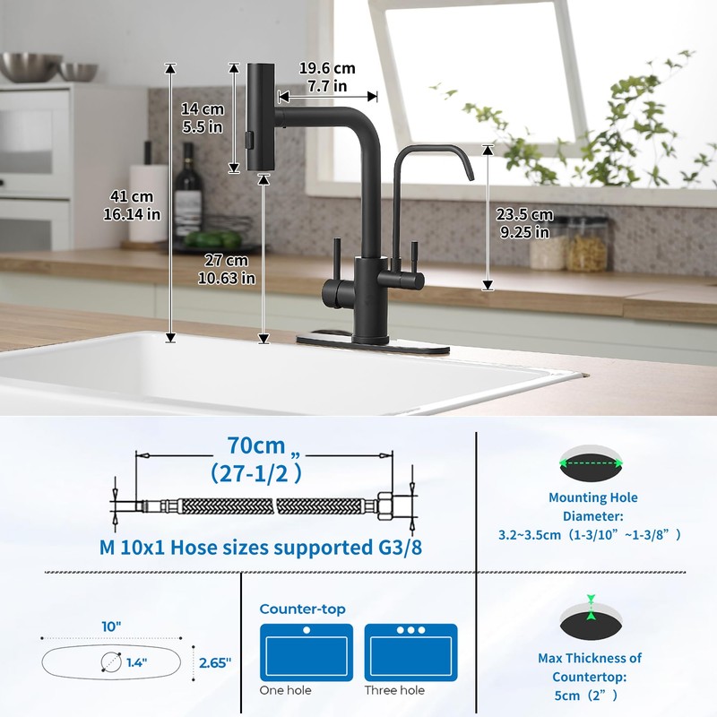 Black Kitchen Faucets with Water Filter and Pull Down Sprayer,Waterfall