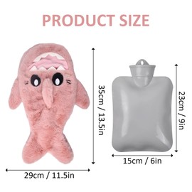 Volumoon Cute Plush Hot Water Bag Bottle, Mini Hot Water Bottle, Hot Water Bottle Children, Plush Hot Water Bottle with Cute Pattern, for Stomach, Neck, Shoulder, Back, Legs (Blue)