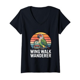 Womens Green Cheek Conure Mom Parrot Vintage Retro Travel V-Neck T-Shirt
