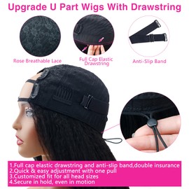 U Part Wigs Human Hair For Black Women Upgrade Kinky Straight U Part Wigs Beginner Friendly No Sew In No Leave Out No Glue U Part Human Hair Wig With Drawstring 200% Density Natural Color (30inch)