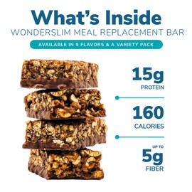 WonderSlim WonderSlim Meal Replacement Protein Bar, Variety Pack, 15g Protein, 20 Vitamins & Minerals (7ct)