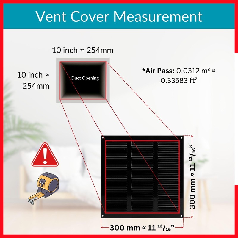 TURvent 10x10 Vent Cover (duct opening) - Black HVAC Return