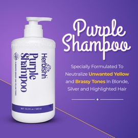 Herbishh Purple Shampoo for Blonde Hair 16.9 fl. Oz, Eliminates Yellow & Brassy Undertones from Silver & Highlighted Hair, Deep Cleansing Shampoo, Frizz Control & Color Protection