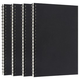 Skycase Pack of 4 A5 spiral notebooks, spiral notebooks, notepad with spiral binding, A5 lined diary, ring binder notepad for travel, memos, office, school, 120 pages/60 sheets, 201 x 140 mm, black