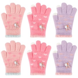 QKURT Kids Magic Gloves, 3 Pairs Children Knit Gloves Stretchy Warm Gloves Full Fingers Gloves Toddler Winter Mittens Thermal Gloves Go Out Gloves with Cute Pattern