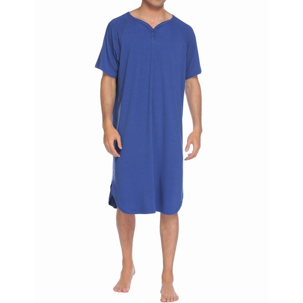 Ekouaer - Camisón de manga corta para hombre, cómodo, grande y alto, Henley para dormir, M-XXXL, Azul marino, Medium