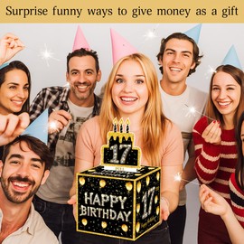 ChillHui 17th Birthday Money Gift Boxes for Cash, Seventeen Years Old Birthday Money Pull Box for Boys Girls