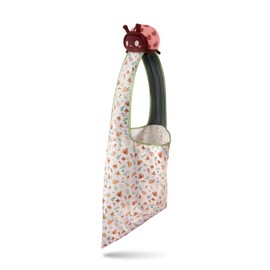 TeeTurtle Plushiverse - Plushie Tote Bag - Valentine’s Day - Cute Kawaii Pink Ladybug, Green, And White Plants And Mushrooms - Novelty Foldable Shoulder Bag