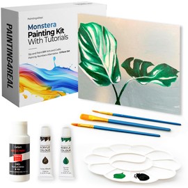Monstera Painting Class Kit with Video Tutorial for Adult Beginners, Sip and Paint DIY Arts and Crafts Alternative - 9 Piece Set
