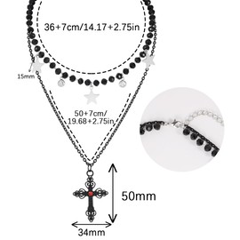 Eigso Gothic Cross Necklaces for Women Double Chain Layers Stainless Steel Choker Necklace for Woman Man