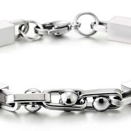COOLSTEELANDBEYOND Mens Women Unique Stainless Steel Braided Link Bracelet with Square Cylinder Links and Rivets