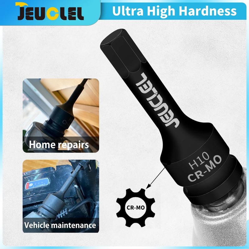 JEUCLEL 10mm Hex Impact Bit Socket, H8 1/2-Inch Impact Drive