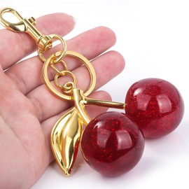 Qiansail Cherry Bag Charm Purse Charms, Cute Cherry Keychain Purse Accessories Gifts for Women Birthday Christmas (Silver Clip-Red)